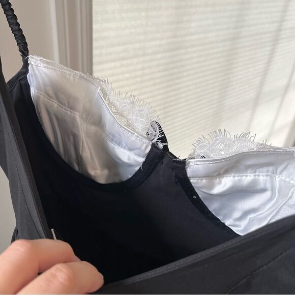 For Love And Lemons Doris Taffeta Midi Corset Dress Black White Lace Medium NWT - Picture 11 of 16